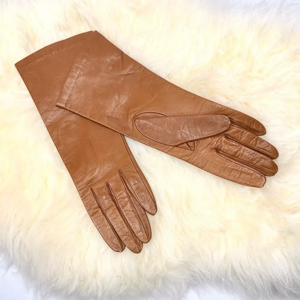 NWT Charter Club Leather Gloves Light Brown with Silk Lining Women's 7,5 Vintage